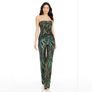 DRESS THE POPULATION SEQUIN JUMPSUIT MSRP$388